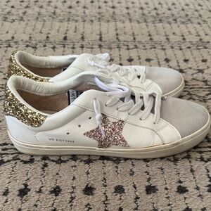 Vintage Havana White Sneakers with Gold and Pink Glitter